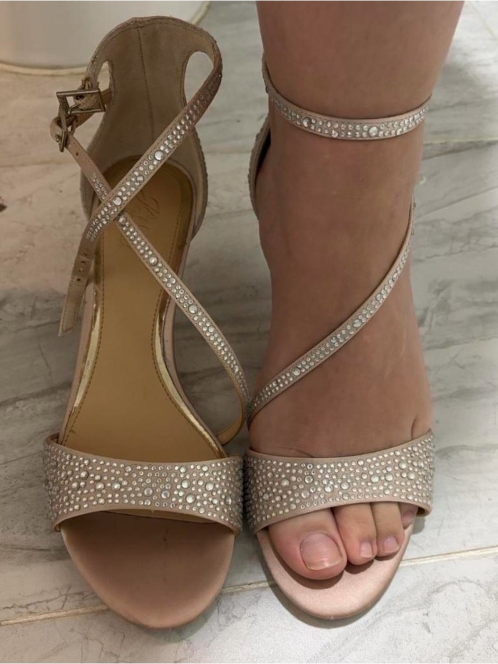 Women's Nude Crystal Ankle-Strap Dress Sandals